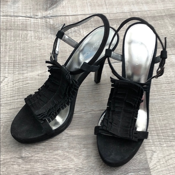 Calvin Klein black suede platform strapped sandals - Picture 4 of 8